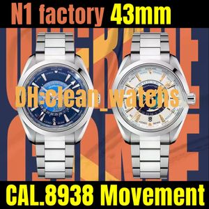 N1 Factory 43mm Map Watch MENSWATCHES 8938 Automatische mechanische beweging 904L Fijn staalmateriaal V2 Top