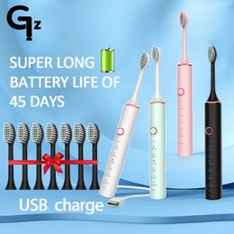 N100 SONIC ELEKTRISCHE TOUTBRUSH TIMER TIMER BOUS 6 MODE USB Lader Oplaadbare tandenborstels Vervangingskoppen ingesteld 240511