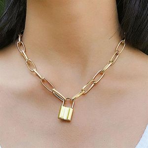 N166 Populaire Lock Hanger Ketting Punk Link Chain Goud Kleur Hangslot Hanger Ketting Vrouwen Mode Gothic Sieraden Gift304t