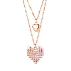 n1854 Dames femmes cadeaux Lettre à la mode collier de luxe Cubic Zirconia simple titane acier Double Heart Love collier pendentif 18 pouces