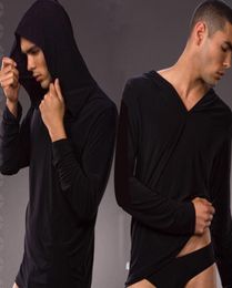 N2n Yoga Wear Mens Sexy Pyjamas Sleepwear Male Male Masculino Yoga Shirt Casual Wear Hooded Silky Polyester8007871