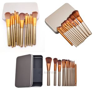 N3 Professionele 12-delige make-up cosmetische gezichtsborstelset Metalen doos Borstelsets Gezichtspoederborstels