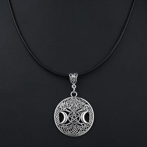 N3v3 Hanger Kettingen Gothic Lederen Koord Ketting Triple Moon Godin Choker Neckalces Wicca Pentagram Magische Boom Donkere Sieraden G