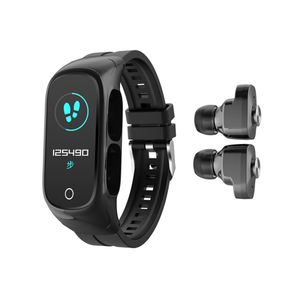 N8 Intelligentie Armband Bluetooth Headset Oorbuds Smart Horloges 2 in 1 Muziekcontrole Hartslag Sport Smartwatch met Detailhandel