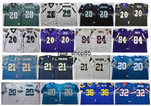 N85p Retro 84 Randy Moss College voetbalshirt 20 Brian Dawkins 20 Ed Reed 21 LaDainian Tomlinson 20 Barry Sanders 36 Jerome Bettis 32 O J Simpson Purple White Green Bl