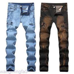 N8dv – jean de motard pour hommes, haute qualité, fermeture éclair, imprimé de styliste, pantalon droit cassé, grande taille, Streetwear, offre spéciale