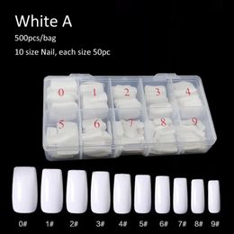 Na032 500 stks / zak 10 Size Valse Volledige Cover Nail Tips Hars Extended Fake Nagels Transparant Natuur Nail Art Tips Manicure Tools