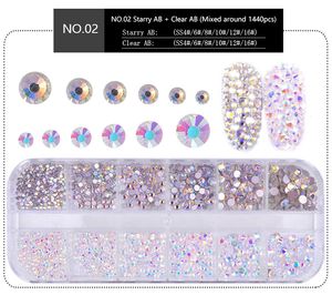 NA053 1 caja de decoraciones de uñas de cristal de varios tamaños acrílico redondo colorido brillos diamantes de imitación DIY Nail Art Accessoires 1440 Uds