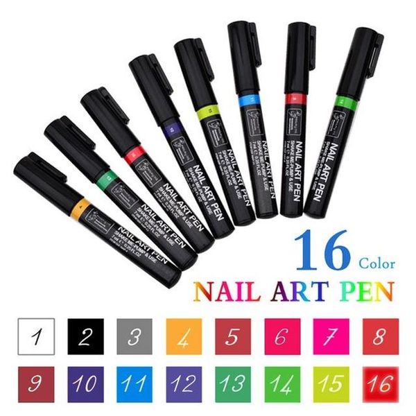 NA061 Bolígrafo para decoración de uñas de 16 colores dulces para decoración 3D DIY, juego de bolígrafos de pintura para esmalte de uñas, herramientas de belleza para uñas de diseño 3D