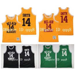 NA85 14 Will Smith Jersey De Fresh Prince of Bel-Air Academy Movie-versie Black Green Yellow Stitched Basketball Jersey