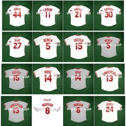 NA85 1990 World Series Vintage Baseball Jersey Eric Davis George Foster Pete Rose Dave Concepcion Ken Griffey Jr. Barry Larkin Johnny Bench Paul