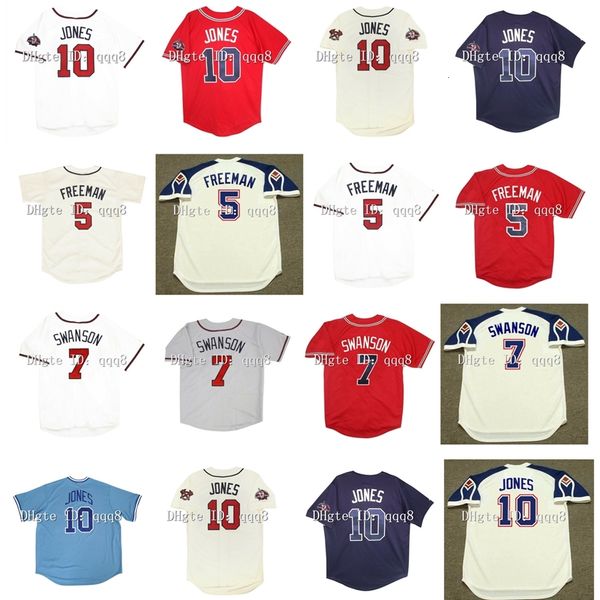 Na85 2012 Vintage Chipper Jones Jerseys 5 Freddie Freeman 7 Dansby Swanson Rojo Azul Blanco Gris Retro Béisbol