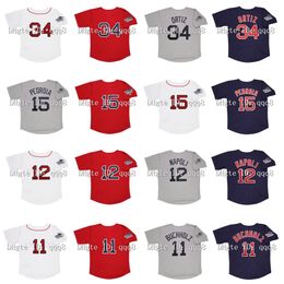 NA85 2013 Retro 15 Dustin Pedroia Jersey 34 David Ortiz 12 Mike Napoli 11 Clay Buchholz Blue Red White Gray Vintage Baseball Jerseys