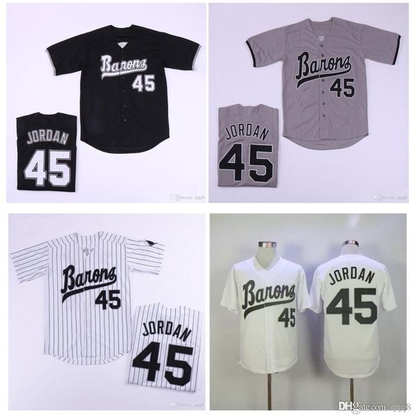 Na85 Mens Birmingham Barons Jersey Michael Jor dan Rookie 45 Blanc Gris Noir Cousu Baseball Jersey Top Qualité 1