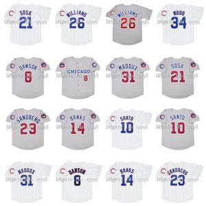 Na85 Vintage 1992 Maillots de baseball Greg 31 Maddux 21 Sammy Sosa 23 Ryne Sandberg 8 Andre Dawson 14 Ernie Banks 10 Ron Santo 26 Billy Williams