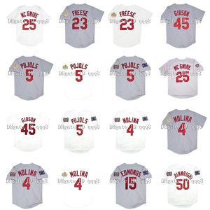 Maillot de baseball Na85 Vintage 2006 2011 5 Albert Pujols Mark 25 McGwire 15 Jim Edmonds 4 Yadier Molina 50 Adam Wainwright 45 Bob Gibson 23 David