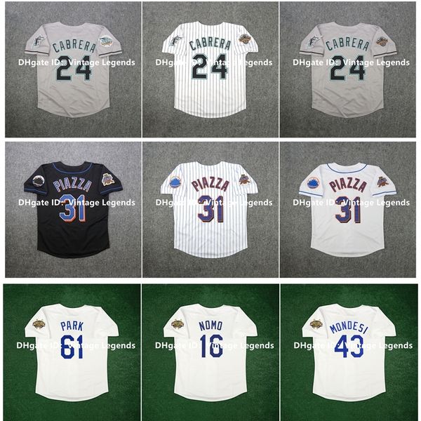 Na85 Vintage Baseball Jersey 1996 Raul Mondesi Hideo Nomo Chan Ho Park Miguel Cabrera 2004 2007 World Series Mike 31 Piazza Blanc Gris Taille