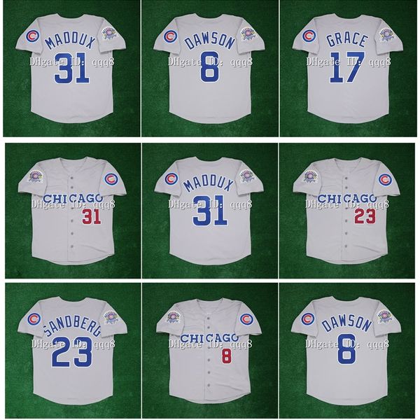 Maillots de baseball vintage Na85 Greg 31 Maddux 23 Ryne Sandberg 8 Andre Dawson 17 Mark Grace 1990 All Star Patch Grey Jersey