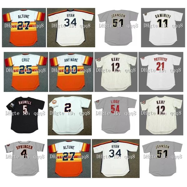 Na85 Camisetas vintage de Houston 34 NOLAN RYAN 11 KEN CAMINITI 25 JOSE CRUZ 51 RANDY JOHNSON 5 JEFF BAGWELL 27 JOSE ALTUVE 7 CRAIG BIGGIO 2 ALEX