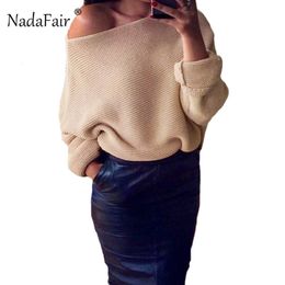 Nadafair sexy hors épaule lâche pull tricoté femmes 2018 automne hiver mince solide pull décontracté femme tricot pull hauts S18100902