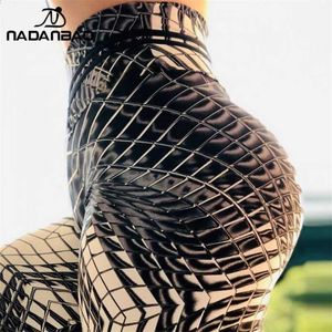 Nadanbao Fashion Women Leggings for Fitness Plaid 3D Impression de sport Push up High Waon Pants Workout Leggins Outdoor Legin 211204