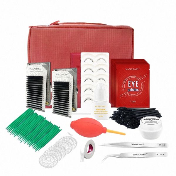 Nagaraku Eyel Extensi kit pour outils de maquillage de démarrage Set faux kits Eyeles colle Eyel pince à épiler anneau brosse K3Bk #