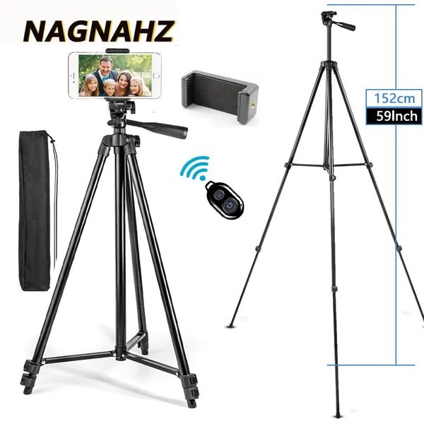 Nagnahz Trépied pour téléphone 150 cm Support de trépied de téléphone d'enregistrement vidéo avec télécommande Bluetooth Support de photographie universel pour appareil photo de téléphone 240306