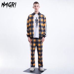 Nagri Men Set Sweats à carreaux Pantalons Hip Hop Casual Vestes Castry Zipper Sweats à Hoodies Fashion Joggers Tracksuit Jaune LJ201125