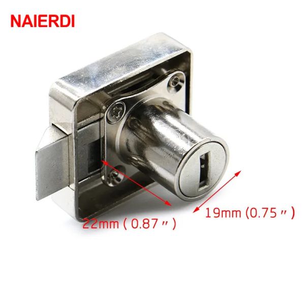 NAIERDI 338 Serie Atuomatic Copper Moberniture Cajones Locks Gabinete de bloqueo de 19 mm Cón de bloqueo de 19 mm con teclas de computadora para hardware de muebles