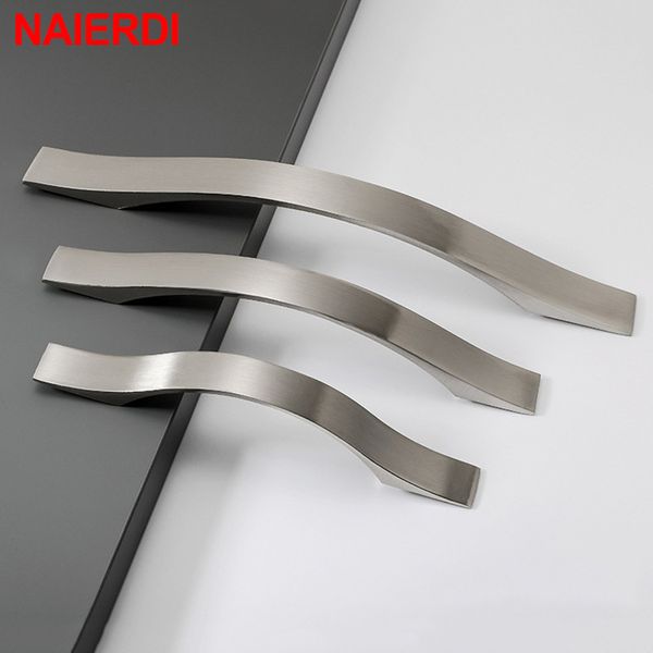Manijas de gabinete de plata de aleación de aluminio naierdi manijas de las puertas de cocina de estilo moderno cajones muebles de muebles de vestuario