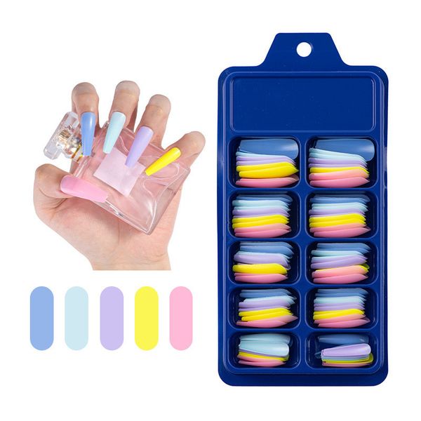 Blue Box Full Nail Tips Long Ballerina False Nails Solid Color Manucure Colorful Coffin Fake Tip