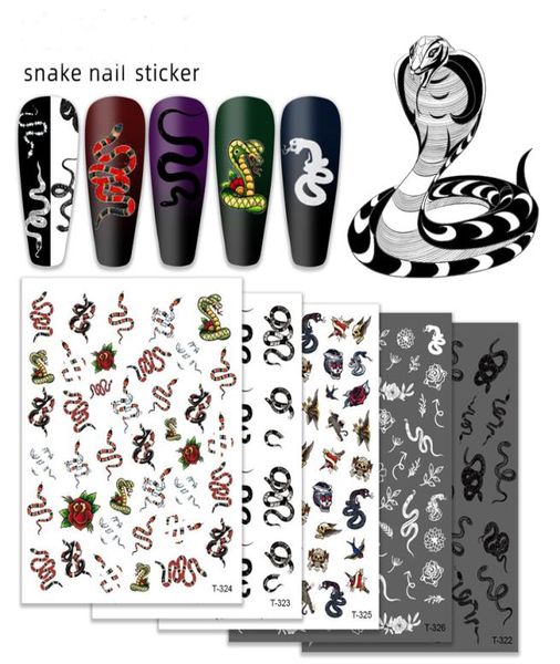 Décalistes de nail art autocollants multi-couleurs conception de serpent auto-adhésif 3D ongles autocollants en acrylique