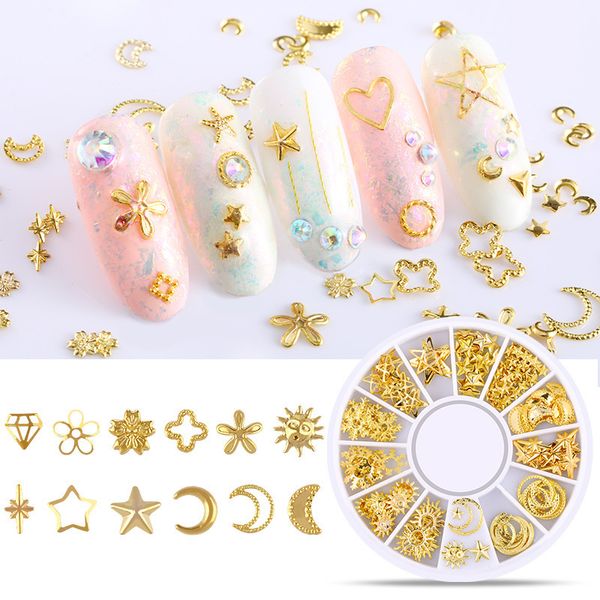 Nail Art décoration bijoux or étoile lune Rivet croix creux alliage coque de téléphone autocollants décalcomanies 3D Nail Art décorations