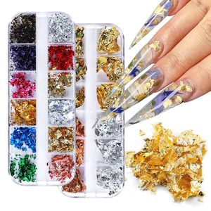 Nagelkunstdecoratie 1 doos Goud Zilver Onregelmatig aluminiumfolie Papier Nagelkunststicker 3D Glitter DIY Manicure UV Gellak Nageldecoratiegereedschap 230830