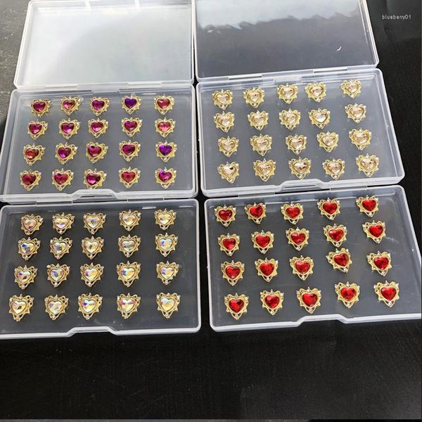 Decoraciones para uñas, 1 caja de diamantes de imitación con forma de gota de corazón para uñas, mezcla AB, cristales iridiscentes 3D, diamantes, abalorios curvos, aleación de Metal