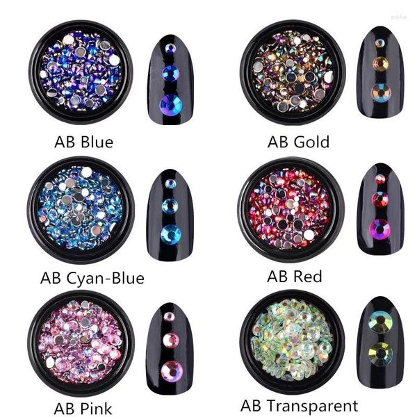 Decoraciones de arte de uñas 1 caja Mezcla de uñas acrílicas coloridas Brillo AB Rhinestone 3D Cristal DIY Charm Accesorios de manicura