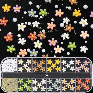 Nagelkunstdecoratie 1 doos Gemengde stijl 3D-bloemen Bedeltjes Nageldecoratie Accessoires Kit Metaal Kaviaarkralen Manicure Parels Benodigdheden