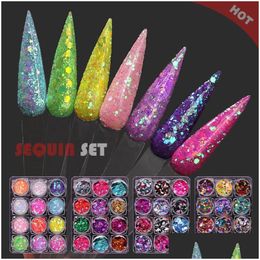 Nagelkunst decoraties 1 doos glanzende ronde trathin pailletten colorf glitter tips uv gel 3d decoratie manicure diy accessoires drop dh6s5