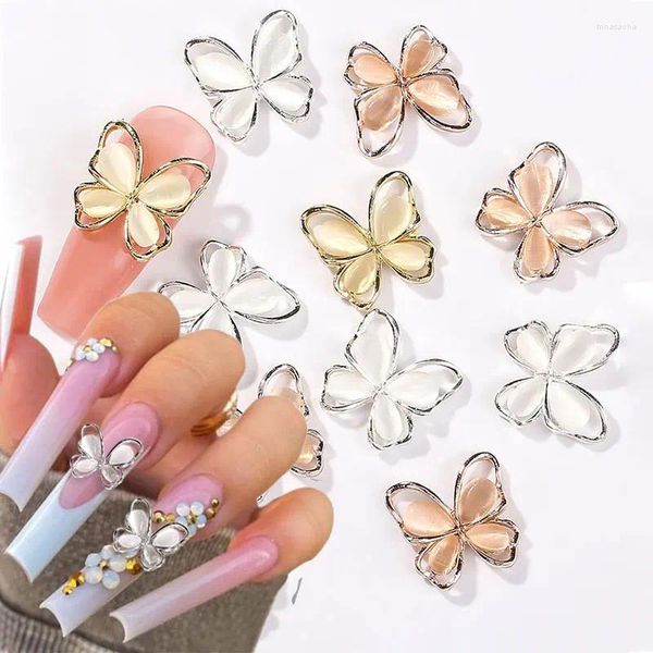 Décorations d'art d'ongle 10/20pcs Luxe Creux Cristal Papillon Charmes Cat's Eye Papillons Alliage Gems 3D Blanc / Rose Zircon Diamant