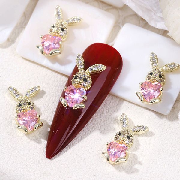 Décorations d'art d'ongle 10 embrasser en forme de coeur gemme lapin ongles art charme zircon mignon lapin métal décoration kawaii décoration de pâques 230718