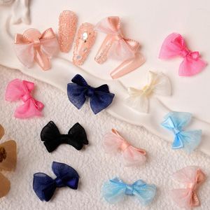 Nail Art Décorations 10 Pcs/pack Coloré Organza Tissu Bowknot Charmante Femme Ruban Mince Dentelle Manucure Accessoire En Gros