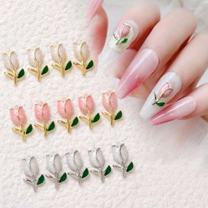 Décorations Nail Art 10 Pcs / Pack Ornements De Tulipes De Fleurs En Métal Sont Utilisés Pour Décorer Charme DIY Texture Lumière De Luxe Style Goutte D'huile Rose Acce