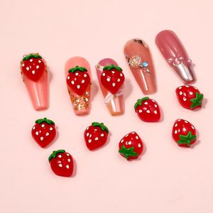 Décorations d'art d'ongle 10 pièces de résine de fraise Kawaii 3D mignon dessin animé bricolage décoration Design accessoires créatifs