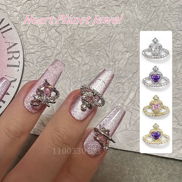 Décorations d'art d'ongle Unité de 10 pièces Bijoux de planète d'amour de luxe Zircon charme chic en cristal en forme de coeur Courbe de 10% Doigt arrière Adorn Bijoux en gel pour ongles somptueux 230718