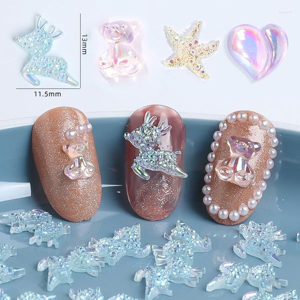 Decoraciones para uñas 100/50/30 Uds. Oso acrílico estrellas de mar 3d epoxi Kawaii encantos para uñas corazón primavera decoración Flatback al por mayor