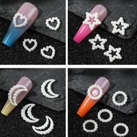 Nail Art Decorations 100pcs Pearls Charms Multi-Shaped Acrylic Heart Star Circle Moon Mignon Assortiment blanc Kawaii 3D pour DIY