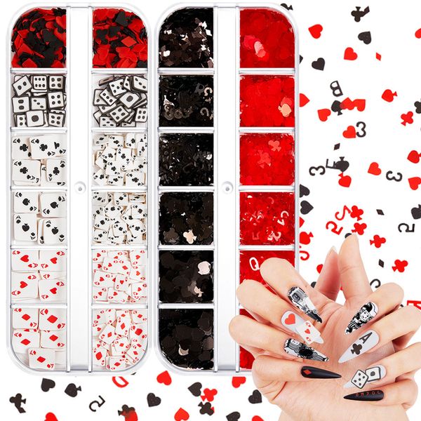 Nail Art Decorations 10box 3D Poker Glitters Kit Joker Cards Game Glay Flake Spade Heart Club Diamond Gels Accessoires Box 230816