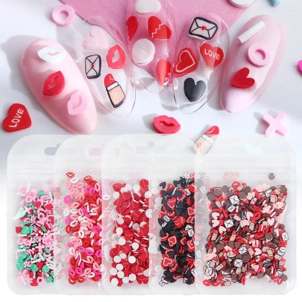 Decoraciones de arte de uñas 10G Kawaii Labios rojos Encanto Amor Corazón Decoración de San Valentín Polímero Rebanada de arcilla suave para suministros de materiales Accesorios