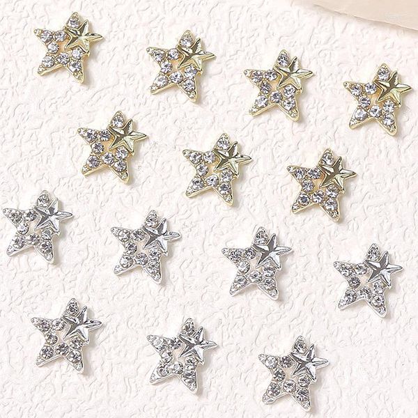 Nail Art Decorações 10PCS 10MM Luxo Alloy Hollow Stars Strass Charms 3D Jóias Acessórios Peças Manicure Suprimentos