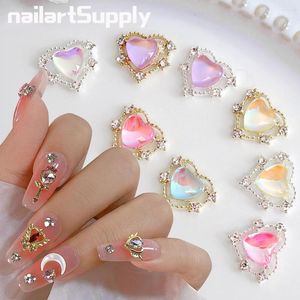 Nail Art Decorations 10Pcs 11.5x10mm Heart Shaped Designer Charms For Alloy Accessories Aurora Gems Jewelry Multi-Colors Rhinestone